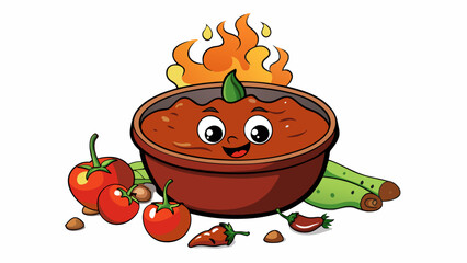 Aufkleber - A smoky and rich salsa with a dark red color made from roasted tomatoes peppers and garlic. The vegetables are charred before being blended together. Cartoon Vector.