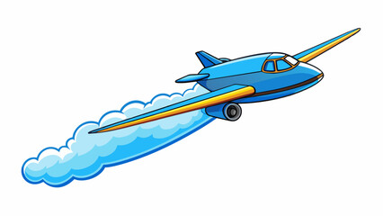 Poster - A soft wispy trail of vapor trailing behind a jet plane as it ascends into the endless expanse of blue.  on white background . Cartoon Vector.