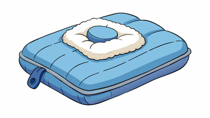 Poster - A soft inflatable pillow featuring a plush fleece cover providing extra comfort for a good nights sleep in the wilderness. It easily deflates and. Cartoon Vector.