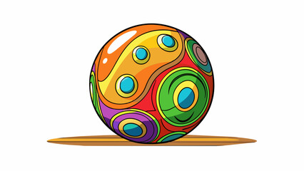 Poster - A spherical heavy ball with vibrant colorful patterns covering its surface. Its weight and shape make it perfect for knocking down pins on a polished. Cartoon Vector.