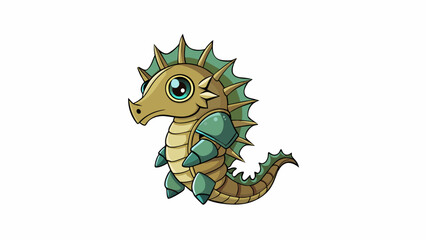 Poster - A spiky armored seahorse with a tough scaly exterior resembling a miniature knight. Its body is adorned with small spikes and ridges providing a layer. Cartoon Vector.