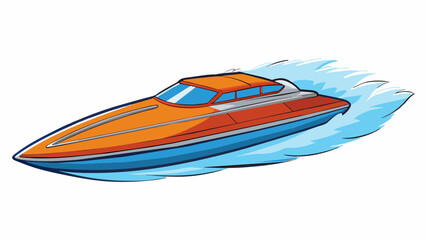 Aufkleber - A speedboat skimming across a lake at high speeds leaving behind a foamy wake. The sleek hull is made of smooth glossy fiberglass and the colorful. Cartoon Vector.
