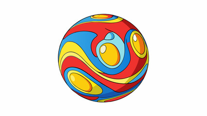 Fototapete - A spherical object with a vibrant abstract design featuring swirls and splatters of red blue and yellow. It has a rubbery texture and is lightweight. Cartoon Vector.