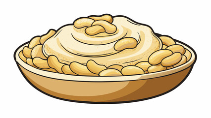 Aufkleber - A spreadable blend of finely ground cashews offering a satisfyingly rich and creamy texture with a prominent nutty flavor.  on white background . Cartoon Vector.