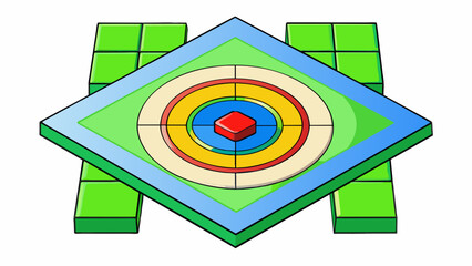 Poster - A square target with four smaller squares within it each with a different color and point value. The outer perimeter is green followed by a red square. Cartoon Vector.