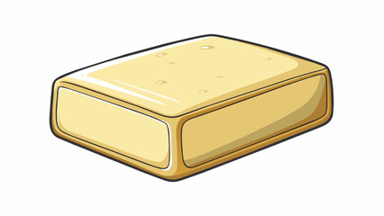 Poster - A square block of creamy white cheese with a smooth and spreadable consistency. Its taste is mild and slightly tangy perfect for sandwiches or as a. Cartoon Vector.
