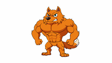 Aufkleber - A sy powerful canine with a muscular body and a thick bushy tail guarding its territory with a deep menacing bark.  on white background . Cartoon Vector.