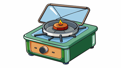 Sticker - A sy camping stove with a builtin windscreen designed to withstand harsh weather conditions. It has a powerful burner that can quickly boil water or. Cartoon Vector.