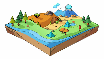 Poster - A symphony of colors and textures with deserts forests plains and oceans blending together in a seamless harmony. It is a treasure trove of diverse. Cartoon Vector.