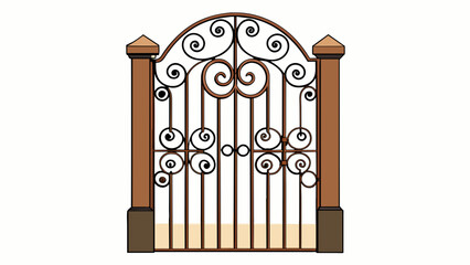 Poster - A tall antique iron gate adorned with intricate scrollwork and rusted accents. Its weight gives it a sense of security and durability.  on white. Cartoon Vector.