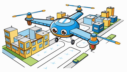 Aufkleber - A sy weatherresistant drone buzzes over a bustling city street surveying traffic patterns and collecting data for urban planning purposes.  on. Cartoon Vector.