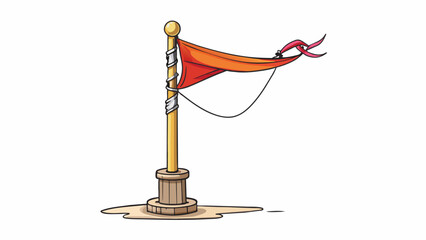 Aufkleber - A tall flagpole standing tall amid a strong gust of wind its ropes attached to the top of the pole and anchored firmly to the base.  on white. Cartoon Vector.