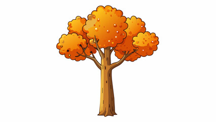 Poster - A tall leafy tree with bright orange leaves and a trunk speckled with white spots.  on white background . Cartoon Vector.