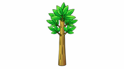 Poster - A tall leafy plant with vibrant green leaves and a slender woody trunk.  on white background . Cartoon Vector.