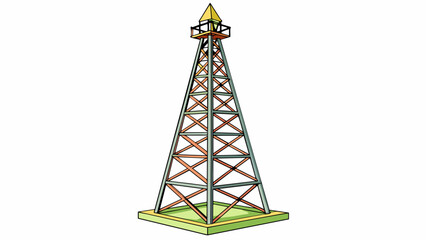 Poster - A tall radio tower with diagonal guy wires extending from the top and attaching to a solid foundation providing stability and support.  on white. Cartoon Vector.