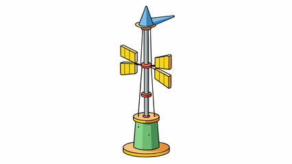 Aufkleber - A tall tower with four vertical blades attached to it. The blades rotate at different speeds depending on the wind intensity and each rotation is. Cartoon Vector.