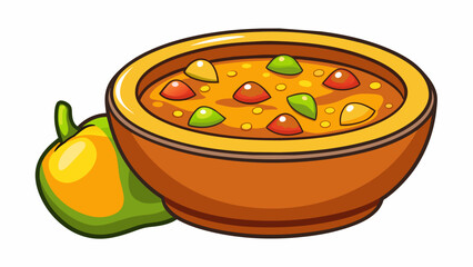 Poster - A tangy and y salsa made with juicy chunks of mangoes which give it a sweet flavor and diced jalape os for a kick of heat.  on white background . Cartoon Vector.