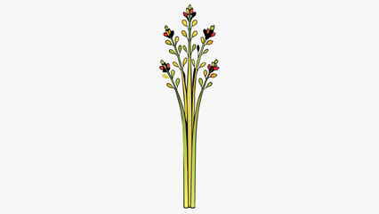 Wall Mural - A tall slender plant with long narrow leaves and small delicate flowers. The plants stalks hold s of small round grains that can be found in various. Cartoon Vector.