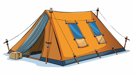 Poster - A tent designed for extreme weather conditions with a low profile to resist strong winds. The exterior is made of tough waterproof material and has. Cartoon Vector.