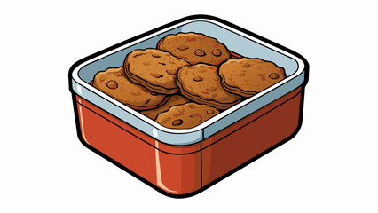 Aufkleber - A tin of Molasses cookies their dark color and chewy texture hinting at the rich molasses flavor that permeates each bite.  on white background . Cartoon Vector.