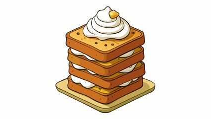 Canvas Print - A tower of toast each slice crispy on the outside and soft on the inside intertwined with a drizzle of maple syrup and adorned with a dollop of. Cartoon Vector.