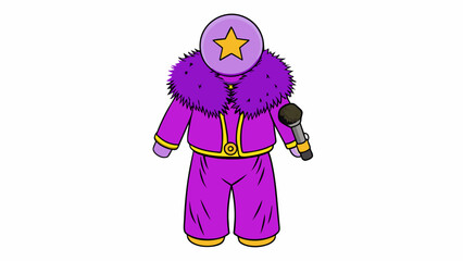 Poster - A toddler costume consisting of a vibrant purple faux fur coat glittery gold pants and a small plastic microphone with a starshaped handle.  on. Cartoon Vector.