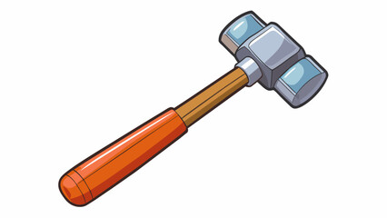 Poster - A tiny plastic reflex hammer with a metallic handle and a rounded rubber tip for tapping on knees and elbows during checkups.  on white background . Cartoon Vector.