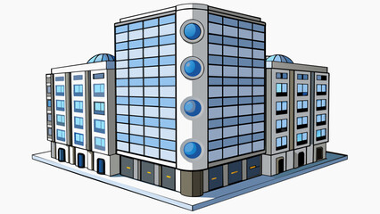 Poster - A towering apartment building made entirely of metal and featuring large circular windows that overlook the vast expanse of space beyond. The building. Cartoon Vector.