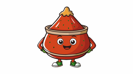 Poster - A traditional condiment made with a blend of herbs and es providing a balance of sweet sour and salty flavors.  on white background . Cartoon Vector.