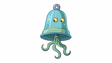 Aufkleber - A translucent bellshaped object floating in the ocean its long thin tentacles reaching downward. Each of its arms is lined with rows of tiny hooks. Cartoon Vector.