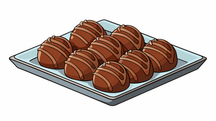 Sticker - A tray of bitesized fudge truffles coated in powdered sugar and drizzled with dark chocolate. The velvety smooth center melts in your mouth while the. Cartoon Vector.