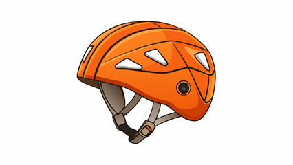 Poster - A vibrant orange climbing helmet stands out with its unique shape designed to provide extra coverage and protection for the back and sides of the. Cartoon Vector.