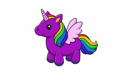 Poster - A vibrant purple stuffed unicorn with rainbowcolored mane and a silver horn. Its fur is extra plush and its wings made of shimmery fabric give it a. Cartoon Vector.