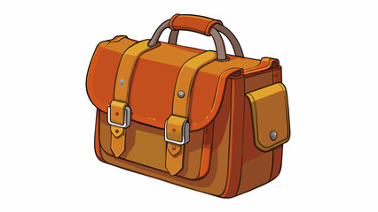 Poster - A vintagestyle leather bag with a rugged distressed appearance. It has a spacious main compartment and smaller pockets for organizing smaller items.. Cartoon Vector.