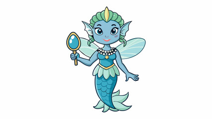 Fototapete - A water fairy with glistening scales and webbed fingers wearing a dress of seaweed and shells. She can control the tides and has a magical mirror that. Cartoon Vector.