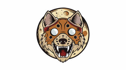 Aufkleber - A vintagestyle goalie mask made of brown leather featuring a handpainted design of a howling wolf and a full moon. The worn edges and aged look give. Cartoon Vector.