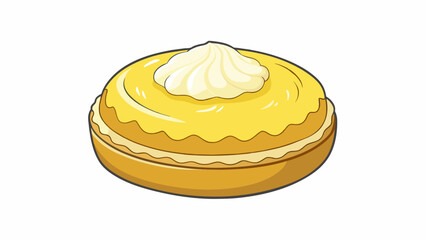 Poster - A warm round pastry sprinkled with powdered sugar filled with creamy ricotta cheese and a layer of tangy lemon curd.  on white background . Cartoon Vector.