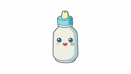Aufkleber - A watery substance that comes in a small white bottle. It has a smooth creamy texture and a subtle floral scent. When applied to the skin it creates a. Cartoon Vector.
