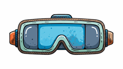 Poster - A virtual reality headset that resembles a large black ski goggles. It has a similar shape and size but the lenses are rep with two highdefinition. Cartoon Vector.