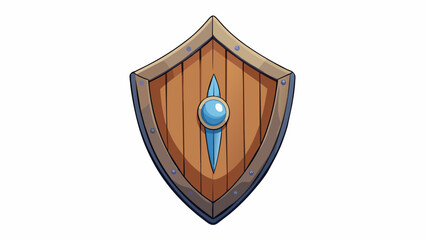 Poster - A wooden shield with a pointed tip at the bottom painted with the colors of a kingdom. It has a narrow opening at the top for the users hand and a. Cartoon Vector.