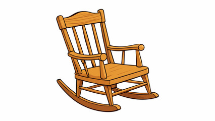 Fototapete - A wooden rocking chair with curved armrests and a comfortable cushioned seat. The wood has a polished finish and gives off a rustic charm making it. Cartoon Vector.