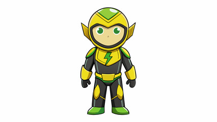 Poster - A yellow and black jumpsuit with lightning bolt designs and glowing green accents equipped with a pair of retractable wings and a helmet featuring a. Cartoon Vector.