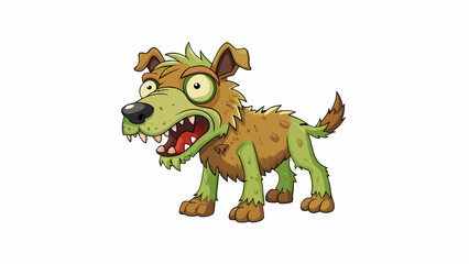 Poster - A zombie dog its fur matted and covered in dirt snarling and snapping at anything that moves. Its eyes are glazed over and its drool drips from its. Cartoon Vector.