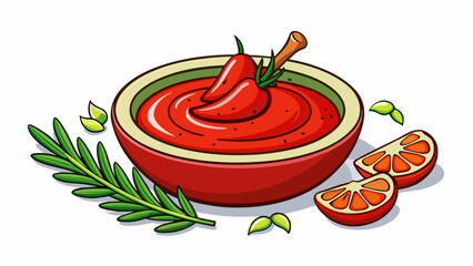 Aufkleber - A zesty vibrant sauce with a touch of e featuring whole peeled tomatoes fresh herbs like thyme and rosemary and a splash of red wine for depth of. Cartoon Vector.