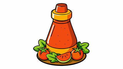 Poster - A zesty dressing with a bold orangeyred hue bursting with the flavors of diced tomatoes onions and red wine vinegar   the perfect complement to any. Cartoon Vector.