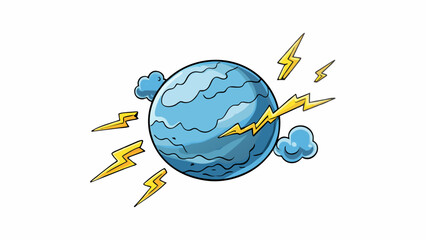Poster - Although it may seem serene from afar Neptunes stormy surface is actually quite active with frequent bursts of lightning and intricate cloud. Cartoon Vector.