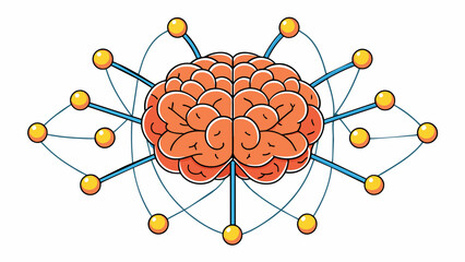 Fototapete - An abstract representation of a brain with countless neurons and synapses firing and transmitting information to each other. The network constantly. Cartoon Vector.