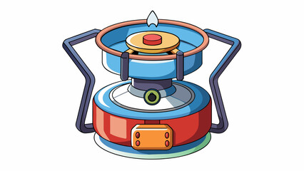 Poster - An advanced camp stove with a builtin igniter and a fuel gauge to monitor the remaining propane. It has a large cooking surface perfect for making. Cartoon Vector.