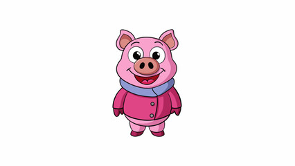 Poster - An adorable pink pig costume with a snout curly tail and floppy ears. It is made with a plush fabric has a round belly and features a e pig face with. Cartoon Vector.