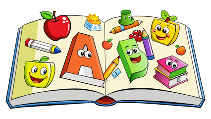 Aufkleber - An alphabet coloring book with each page featuring a letter of the alphabet surrounded by corresponding objects. The paper is smooth and thin perfect. Cartoon Vector.